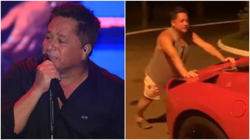 Leonardo teve que empurrar o carro após veículo ficar sem gasolina (Foto: Reprodução/ Instagram) Leonardo teve que empurrar o carro após veículo ficar sem gasolina (Foto: Reprodução/ Instagram)