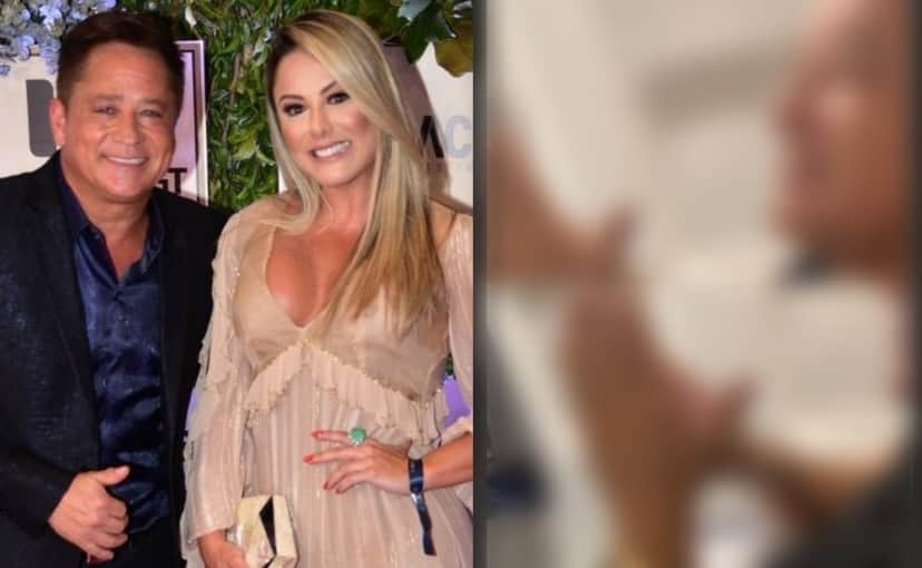 Poliana Rocha tenta espiar celular de Leonardo e cantor faz barreira com a mão para impedi-lá. Foto: Reprodução Poliana Rocha tenta espiar celular de Leonardo e cantor faz barreira com a mão para impedi-lá. Foto: Reprodução