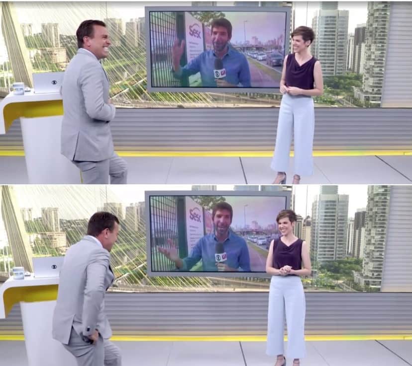 Rodrigo Bocardi tem crise de riso ao vivo na Globo. Foto: Reprodução Rodrigo Bocardi tem crise de riso ao vivo na Globo. Foto: Reprodução