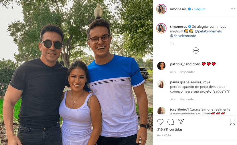 Simone promoveu encontro do Padre Fábio de Melo com Deive Leonardo (Foto: Reprodução/ Instagram) Simone promoveu encontro do Padre Fábio de Melo com Deive Leonardo (Foto: Reprodução/ Instagram)