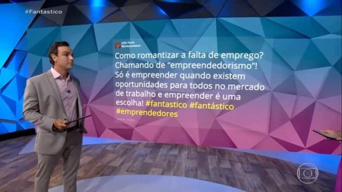 Tadeu Schmidt leu comentário crítico à reportagem da Globo (Reprodução) Tadeu Schmidt leu comentário crítico à reportagem da Globo (Reprodução)
