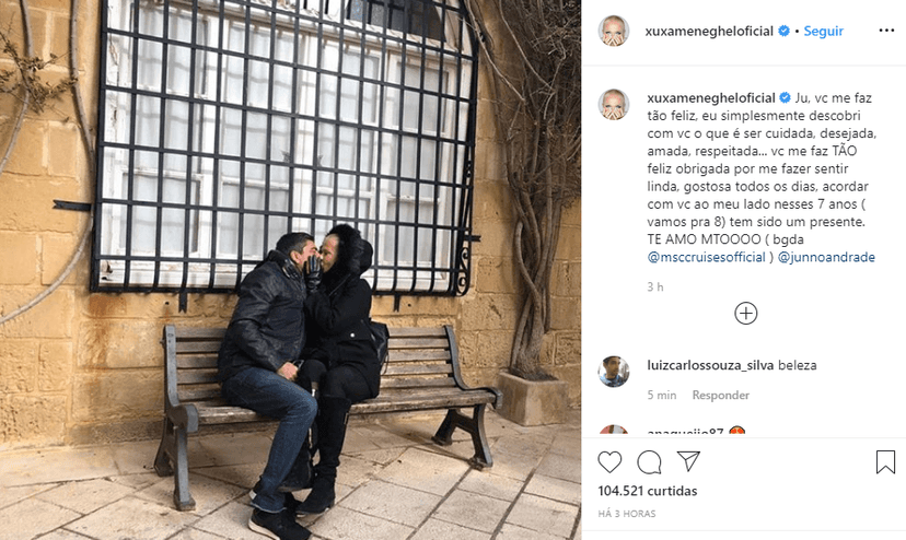 Xuxa Meneghel se declarou para Junno Andrade (Foto: Reprodução/ Instagram) Xuxa Meneghel se declarou para Junno Andrade (Foto: Reprodução/ Instagram)