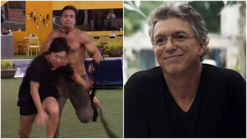 Boninho anunciou que produção do BBB vai avaliar empurrão de Petrix em Pyong (Foto: Reprodução/ Montagem TV Foco) Boninho anunciou que produção do BBB vai avaliar empurrão de Petrix em Pyong (Foto: Reprodução/ Montagem TV Foco)