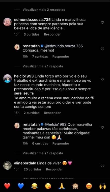 Comentários dos fãs de Renata Fan (Imagem: Reprodução) Comentários dos fãs de Renata Fan (Imagem: Reprodução)