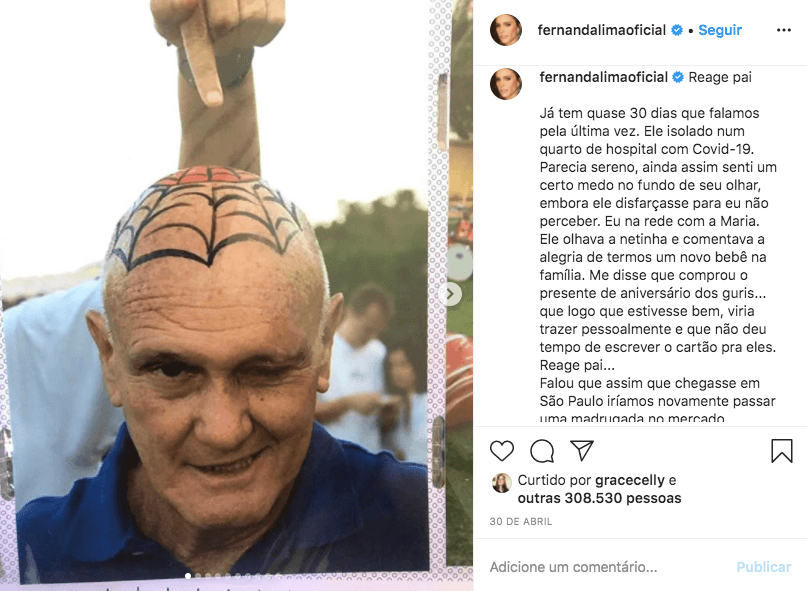 A famosa apresentadora da Globo, Fernanda Lima deixou os seus seguidores preocupados ao falar sobre a saúde de seu pai publicamente (Foto: Reprodução/Instagram) A famosa apresentadora da Globo, Fernanda Lima deixou os seus seguidores preocupados ao falar sobre a saúde de seu pai publicamente (Foto: Reprodução/Instagram)