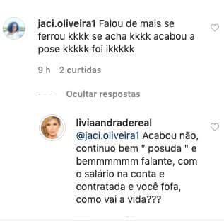 A famosa ex-apresentadora do Fofocalizando do SBT, Lívia Andrade respondeu seguidora após briga com Silvio Santos (Foto: reprodução/SBT) A famosa ex-apresentadora do Fofocalizando do SBT, Lívia Andrade respondeu seguidora após briga com Silvio Santos (Foto: reprodução/SBT)