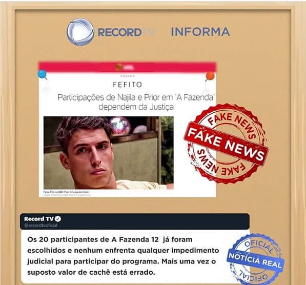 Imagem compartilhada pela Record TV (Reprodução) Imagem compartilhada pela Record TV (Reprodução)