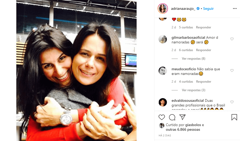 Adriana Araújo surge agarrada em amiga e confude fãs (Foto: Reprodução/ Instagram) Adriana Araújo surge agarrada em amiga e confude fãs (Foto: Reprodução/ Instagram)