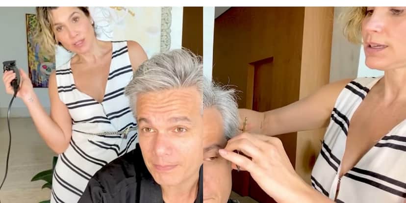 Otaviano tem cabelo cortado por Flávia Alessandra (Foto: Reprodução/Instagram) Otaviano tem cabelo cortado por Flávia Alessandra (Foto: Reprodução/Instagram)