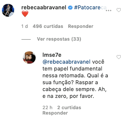 Resposta de um internauta para o comentário de Rebeca Abravanel (Foto: Reprodução) Resposta de um internauta para o comentário de Rebeca Abravanel (Foto: Reprodução)