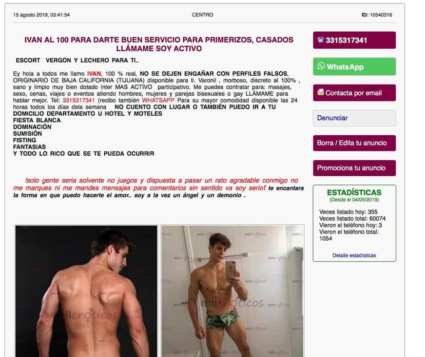 Perfil de Tiago Ramos no site de prostituição (Foto: Reprodução) Perfil de Tiago Ramos no site de prostituição (Foto: Reprodução)