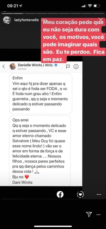 Antonia Fontenelle mostrou mensagem enviada por Danielle Winits à ela no passado (Reprodução) Antonia Fontenelle mostrou mensagem enviada por Danielle Winits à ela no passado (Reprodução)