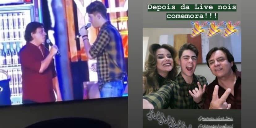 Chitãozinho comemora ao lado da esposa Márcia a parceria com o filho Enrico (Montagem: TV Foco) Chitãozinho comemora ao lado da esposa Márcia a parceria com o filho Enrico (Montagem: TV Foco)