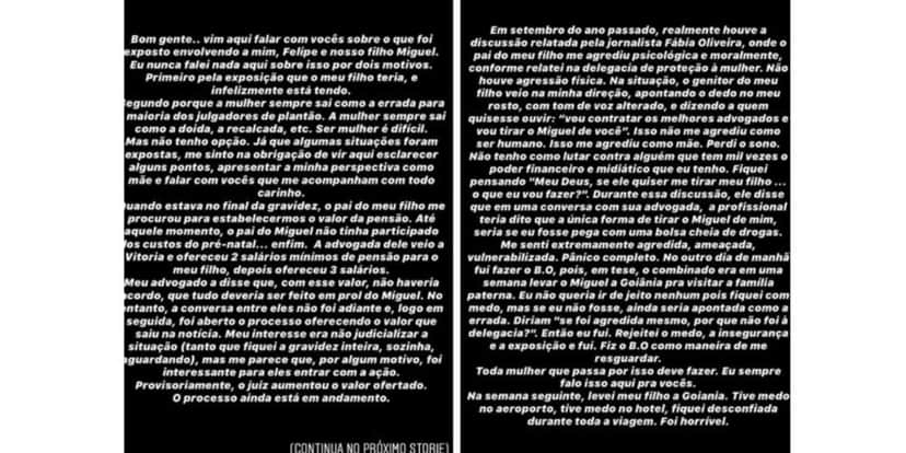 Parte do desabafo de Carol Marchezi (Foto: Reprodução/Instagram) Parte do desabafo de Carol Marchezi (Foto: Reprodução/Instagram)