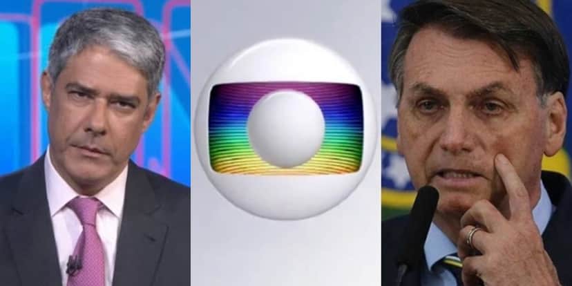 William Bonner no Jornal Nacional e Jair Bolsonaro; presidente vem travando guerra com a Globo por causa do coronavírus (Foto: Reprodução/Globo/Montagem) William Bonner no Jornal Nacional e Jair Bolsonaro; presidente vem travando guerra com a Globo por causa do coronavírus (Foto: Reprodução/Globo/Montagem)