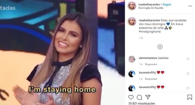 Isabella Arantes está com saudade do Domingão do Faustão (Foto: Reprodução/Instagram) Isabella Arantes está com saudade do Domingão do Faustão (Foto: Reprodução/Instagram)