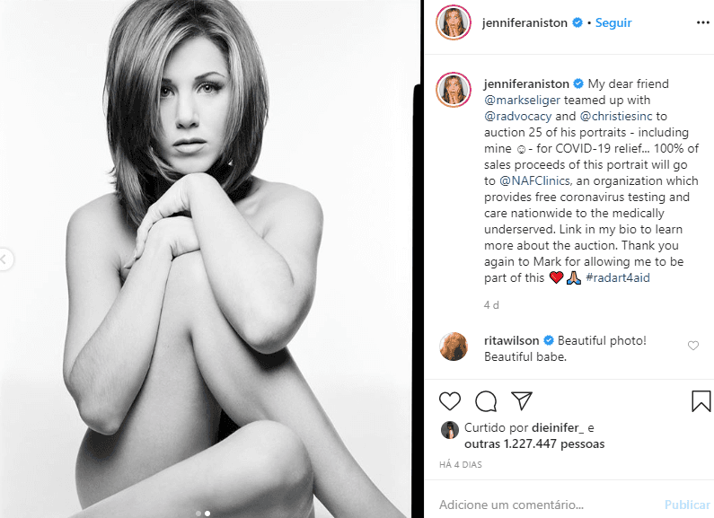 Publicação feita por Jennifer Aniston em seu Instagram (Foto: Reprodução) Publicação feita por Jennifer Aniston em seu Instagram (Foto: Reprodução)