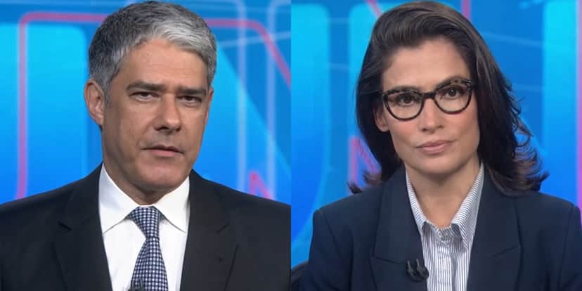 William Bonner e Renata Vasconcellos no Jornal Nacional, que alavancou audiência da Globo em dia ruim para Bolsonaro (Foto: Reprodução/Globo) William Bonner e Renata Vasconcellos no Jornal Nacional, que alavancou audiência da Globo em dia ruim para Bolsonaro (Foto: Reprodução/Globo)