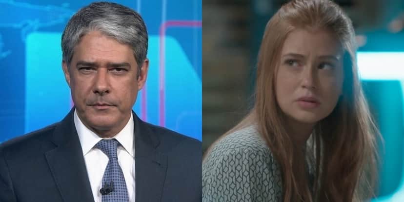 William Bonner no Jornal Nacional e Marina Ruy Barbosa em Totalmente Demais; JN foi superado pela novela das sete na audiência (Foto: Reprodução/Globo) William Bonner no Jornal Nacional e Marina Ruy Barbosa em Totalmente Demais; JN foi superado pela novela das sete na audiência (Foto: Reprodução/Globo)