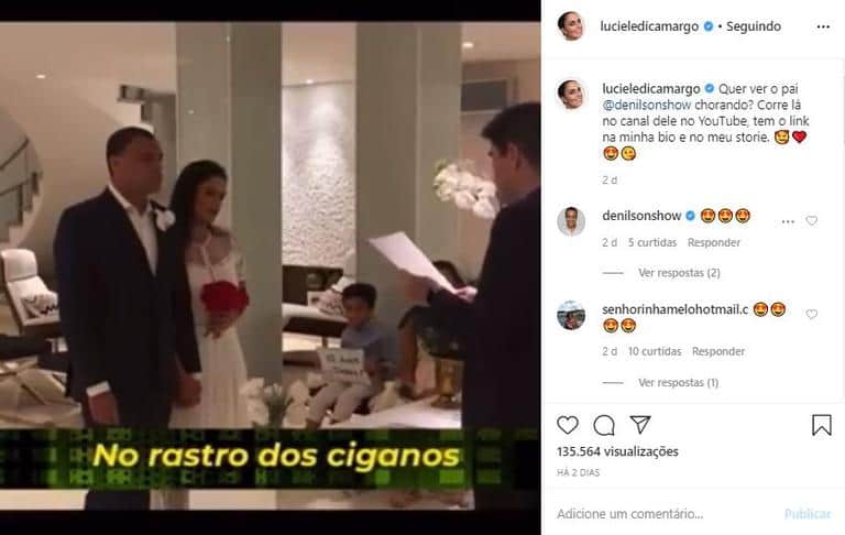 Luciele Di Camargo e Denílson renovaram os laços matrimoniais (Reprodução) Luciele Di Camargo e Denílson renovaram os laços matrimoniais (Reprodução)