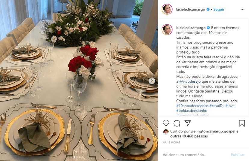 Luciele mostrou seu lado romântica ao organizar jantar especial (Foto: Reprodução/ Instagram) Luciele mostrou seu lado romântica ao organizar jantar especial (Foto: Reprodução/ Instagram)