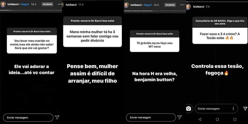 Luiz Bacci respondeu questionamentos sobre sexo (Foto: reprodução/Instagram) Luiz Bacci respondeu questionamentos sobre sexo (Foto: reprodução/Instagram)