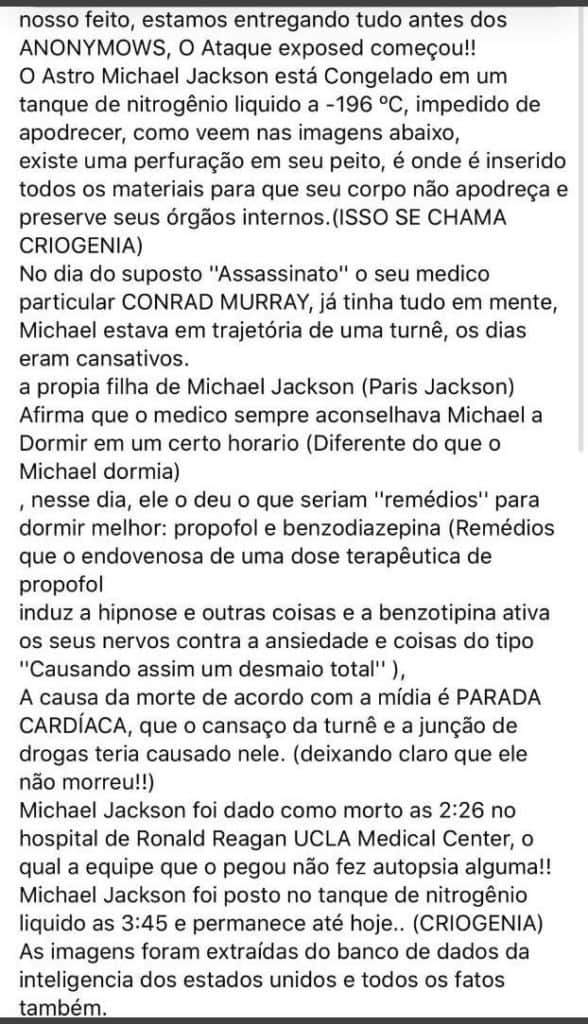 Suposta informação envolvendo o 'rei do pop' Suposta informação envolvendo o 'rei do pop'