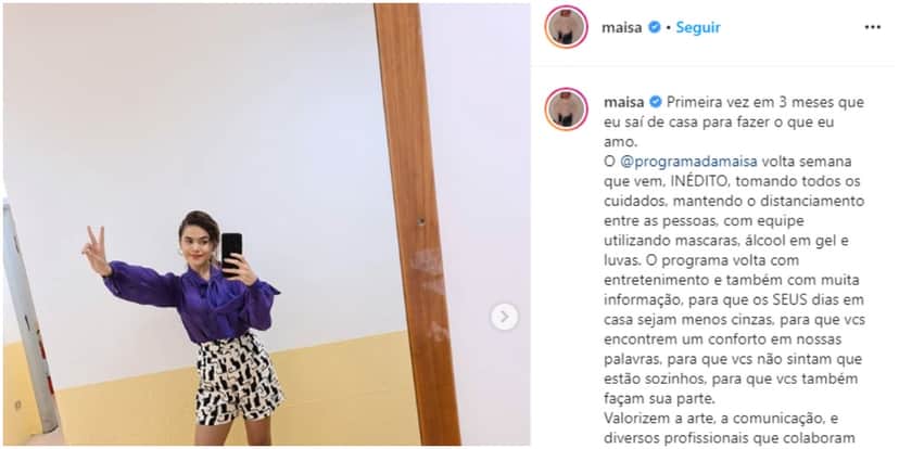 Maisa voltou a gravar no SBT e falou sobre seu retorno ao programa (Foto: Reprodução/ Instagram) Maisa voltou a gravar no SBT e falou sobre seu retorno ao programa (Foto: Reprodução/ Instagram)
