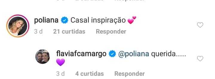 Poliana Rocha, esposa de Leonardo, elogiou o amor de Flávia Fonseca e Luciano Camargo (Reprodução) Poliana Rocha, esposa de Leonardo, elogiou o amor de Flávia Fonseca e Luciano Camargo (Reprodução)