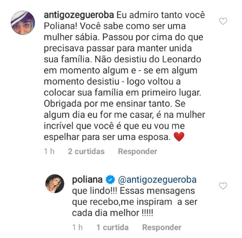 Poliana Rocha interagiu com uma fã que falou sobre as traições de Leonardo Poliana Rocha interagiu com uma fã que falou sobre as traições de Leonardo
