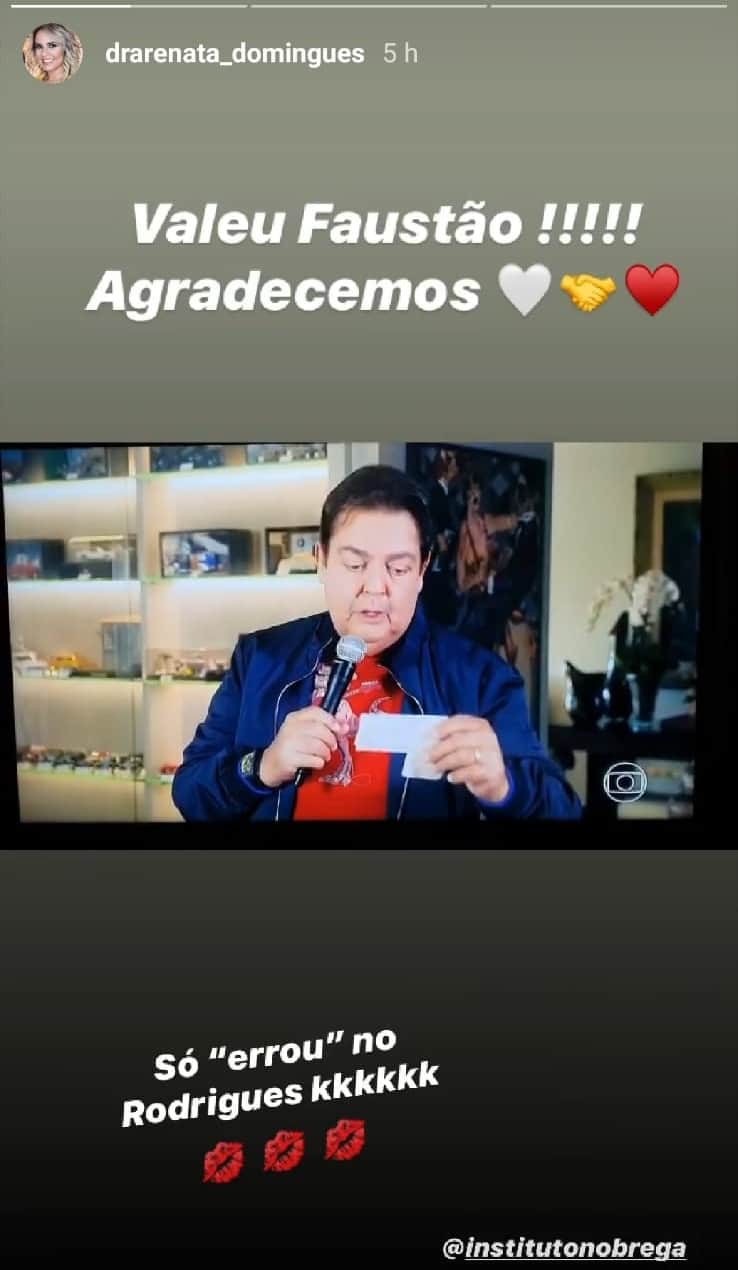 Renata Domingues agradeceu Faustão (Foto: reprodução/Instagram) Renata Domingues agradeceu Faustão (Foto: reprodução/Instagram)