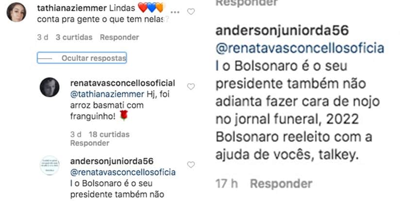 Renata Vasconcellos respondeu um comentário sobre sua marmita (Foto: reprodução/Instagram) Renata Vasconcellos respondeu um comentário sobre sua marmita (Foto: reprodução/Instagram)