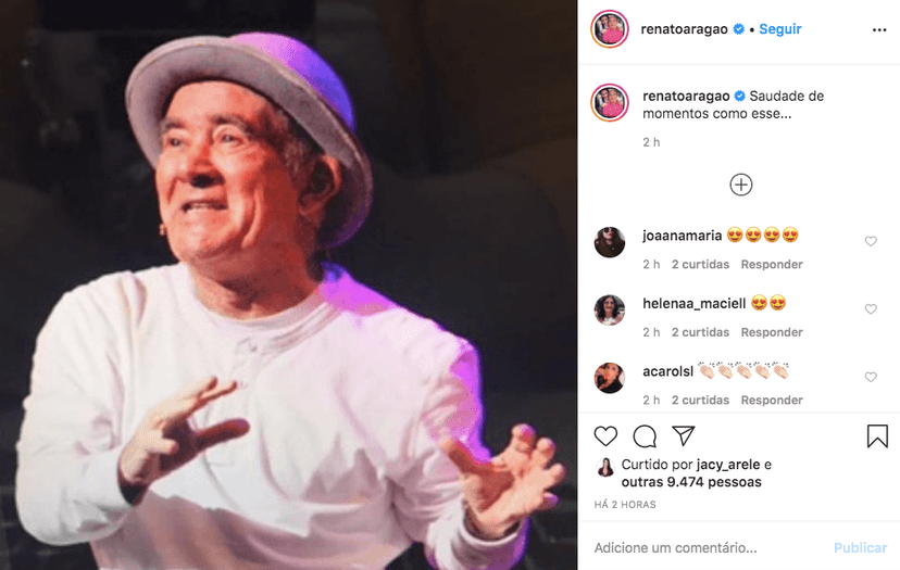 O famoso comediante da Turma do Didi e ator da Globo, Renato Aragão emocionou os seus seguidores ao confessar mais uma vez que sente saudade dos palcos (Foto: Reprodução/Instagram) O famoso comediante da Turma do Didi e ator da Globo, Renato Aragão emocionou os seus seguidores ao confessar mais uma vez que sente saudade dos palcos (Foto: Reprodução/Instagram)