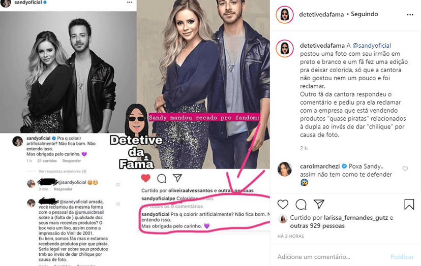 Sandy foi atacada por fã após reclamar de foto colorida Sandy foi atacada por fã após reclamar de foto colorida