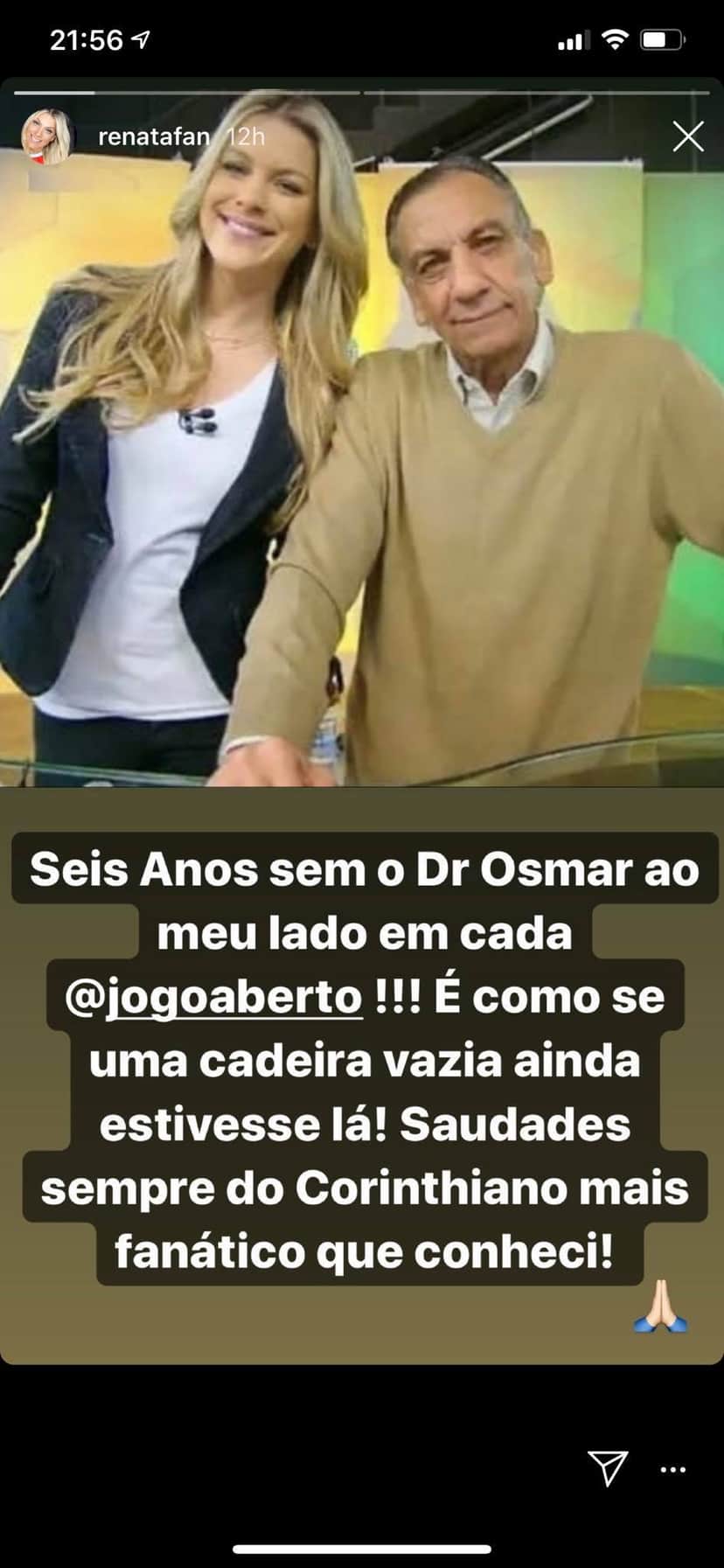 Renata Fan fez um textão de despedida para Osmar de Oliveira (Foto: Reprodução/ Instagram) Renata Fan fez um textão de despedida para Osmar de Oliveira (Foto: Reprodução/ Instagram)