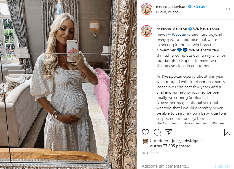 Publicação de Rosanna Davison no Instagram (Foto: Reprodução) Publicação de Rosanna Davison no Instagram (Foto: Reprodução)