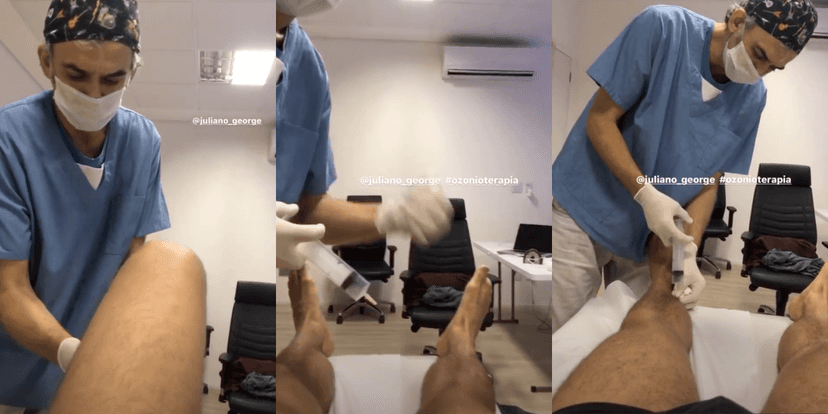 Marcus Buaiz em sessão de Ozonioterapia (Foto: Montagem) Marcus Buaiz em sessão de Ozonioterapia (Foto: Montagem)