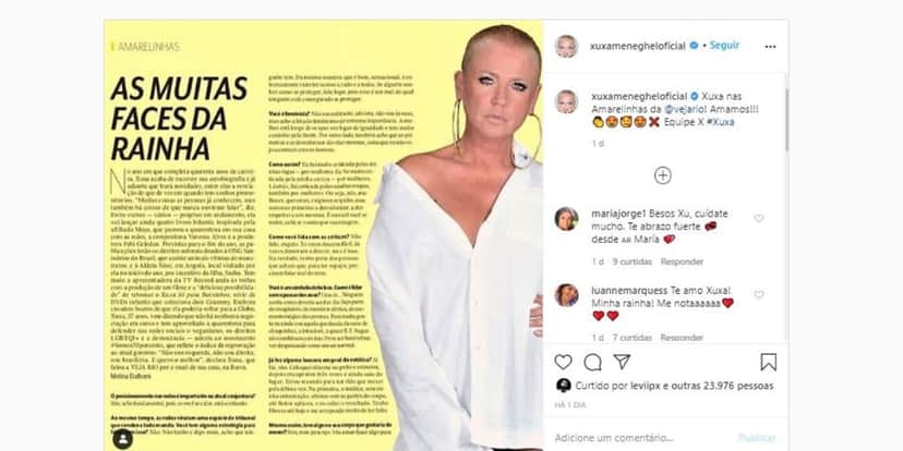Xuxa deu uma reveladora entrevista à Veja Rio (Foto: Reprodução/Instagram) Xuxa deu uma reveladora entrevista à Veja Rio (Foto: Reprodução/Instagram)