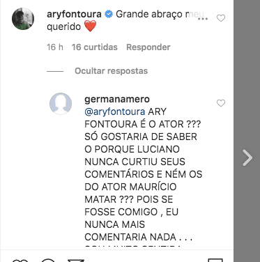 Ary Fontoura comentou a publicação de Luciano Camargo (Foto: reprodução/Instagram) Ary Fontoura comentou a publicação de Luciano Camargo (Foto: reprodução/Instagram)