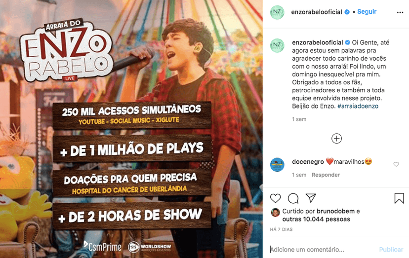 Enzo Rabelo, filho do cantor Bruno, da dupla com Marrone (Foto: reprodução/Instagram) Enzo Rabelo, filho do cantor Bruno, da dupla com Marrone (Foto: reprodução/Instagram)