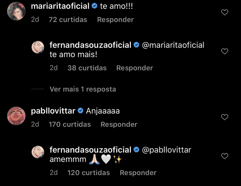 Fernanda Souza respondeu celebridades (Foto: reprodução/Instagram) Fernanda Souza respondeu celebridades (Foto: reprodução/Instagram)