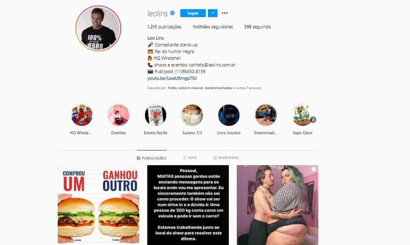 Léo Lins tem feito piadas preconceituosas (Foto: Reprodução/Instagram) Léo Lins tem feito piadas preconceituosas (Foto: Reprodução/Instagram)
