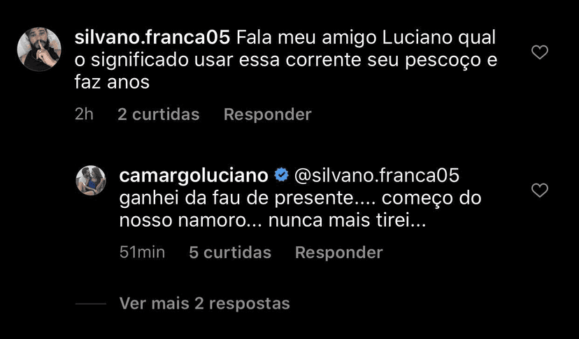 Luciano Camargo respondeu um seguidor (Foto: reprodução/Instagram) Luciano Camargo respondeu um seguidor (Foto: reprodução/Instagram)