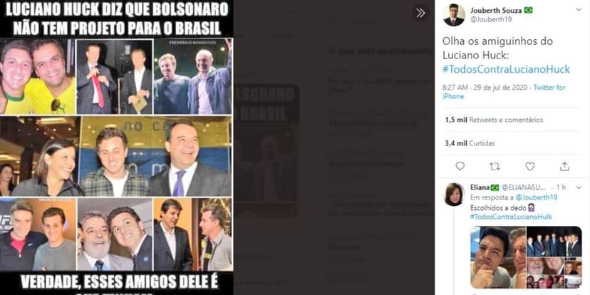 Luciano Huck foi detonado por favoráveis ao governo de Bolsonaro (Foto: Reprodução/Twitter) Luciano Huck foi detonado por favoráveis ao governo de Bolsonaro (Foto: Reprodução/Twitter)