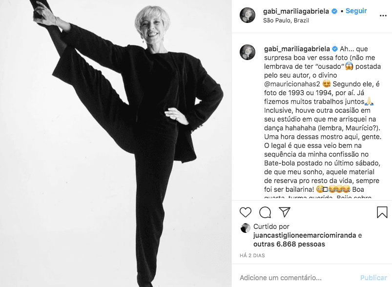 Marília Gabriela causou com sua elasticidade (Foto: reprodução/Instagram) Marília Gabriela causou com sua elasticidade (Foto: reprodução/Instagram)