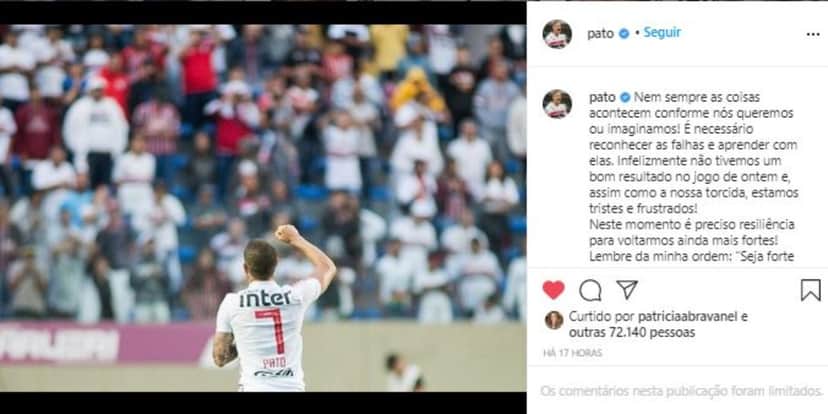 Pato fez lamentação nas redes sociais (Foto: Reprodução/Instagram) Pato fez lamentação nas redes sociais (Foto: Reprodução/Instagram)