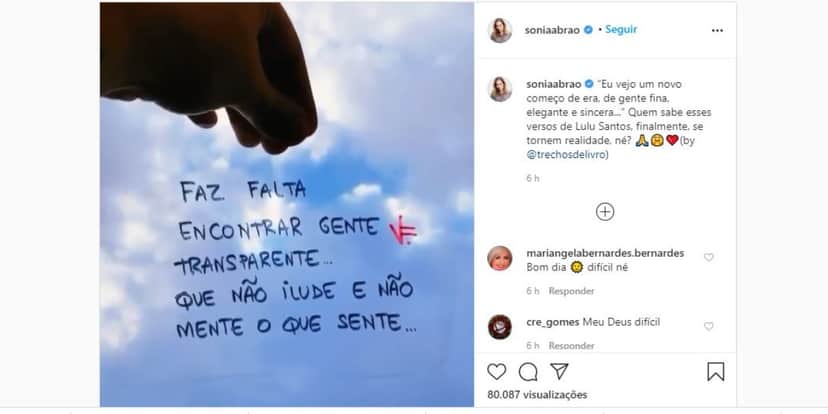 Sonia Abrão fez publicação enigmática em suas redes sociais (Foto: Reprodução/Instagram) Sonia Abrão fez publicação enigmática em suas redes sociais (Foto: Reprodução/Instagram)