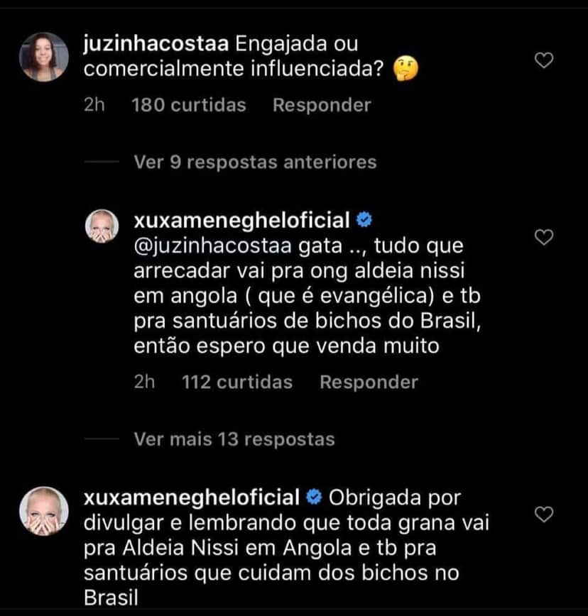 Xuxa responde comentário (Foto: Reprodução) Xuxa responde comentário (Foto: Reprodução)