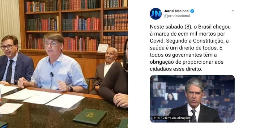 Jornal Nacional responsabiliza Bolsonaro por mortes no Brasil e presidente declara que irá a justiça (Foto: Reprodução) Jornal Nacional responsabiliza Bolsonaro por mortes no Brasil e presidente declara que irá a justiça (Foto: Reprodução)