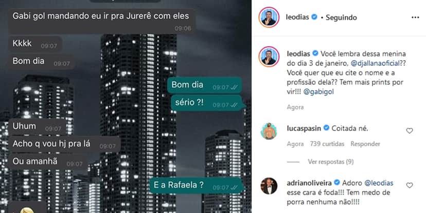 Publicação de Leo Dias expondo conversa com amante de Gabigol (Imagem: Reprodução) Publicação de Leo Dias expondo conversa com amante de Gabigol (Imagem: Reprodução)